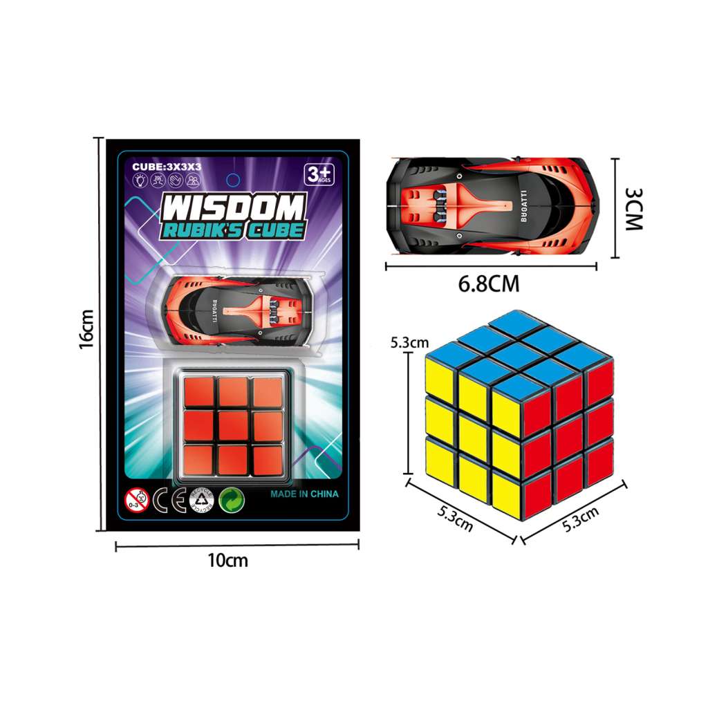 5.3cm 3x3 Rubik's Cube with Die-Cast Pull Back Car