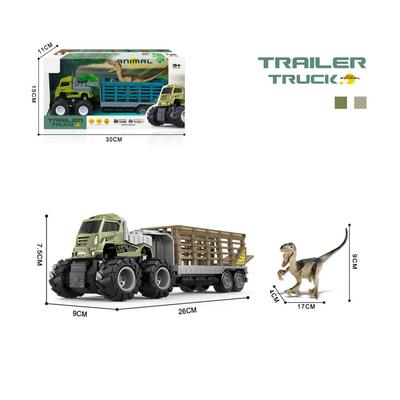1:43 Die-Cast Friction Trailer Truck with Dinosaur