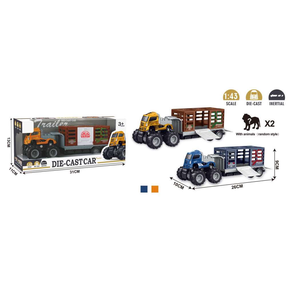 Die-Cast Friction Trailer Truck with animals