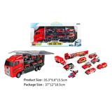 Die-Cast Sliding Container Truck with 10pcs Fire Cars