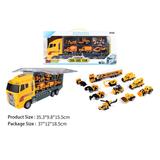Die-Cast Sliding Container Truck with 10pcs Engineering Trucks