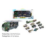 Die-Cast Sliding Container Truck with 10pcs Military Trucks