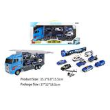 Die-Cast Sliding Container Truck with 10pcs Police Cars