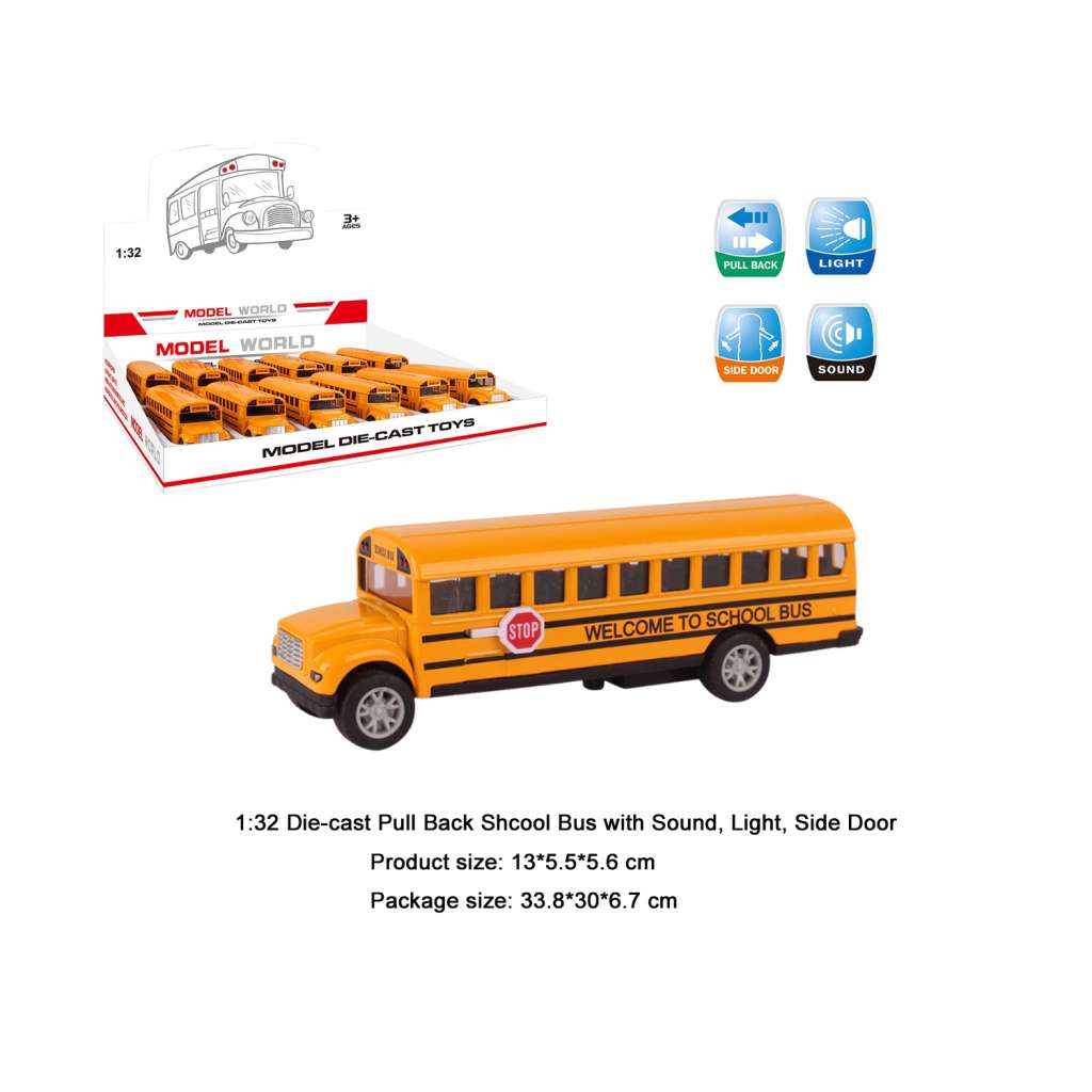 1:32 Die-Cast Pull Back School Bus with light&sound、door opening